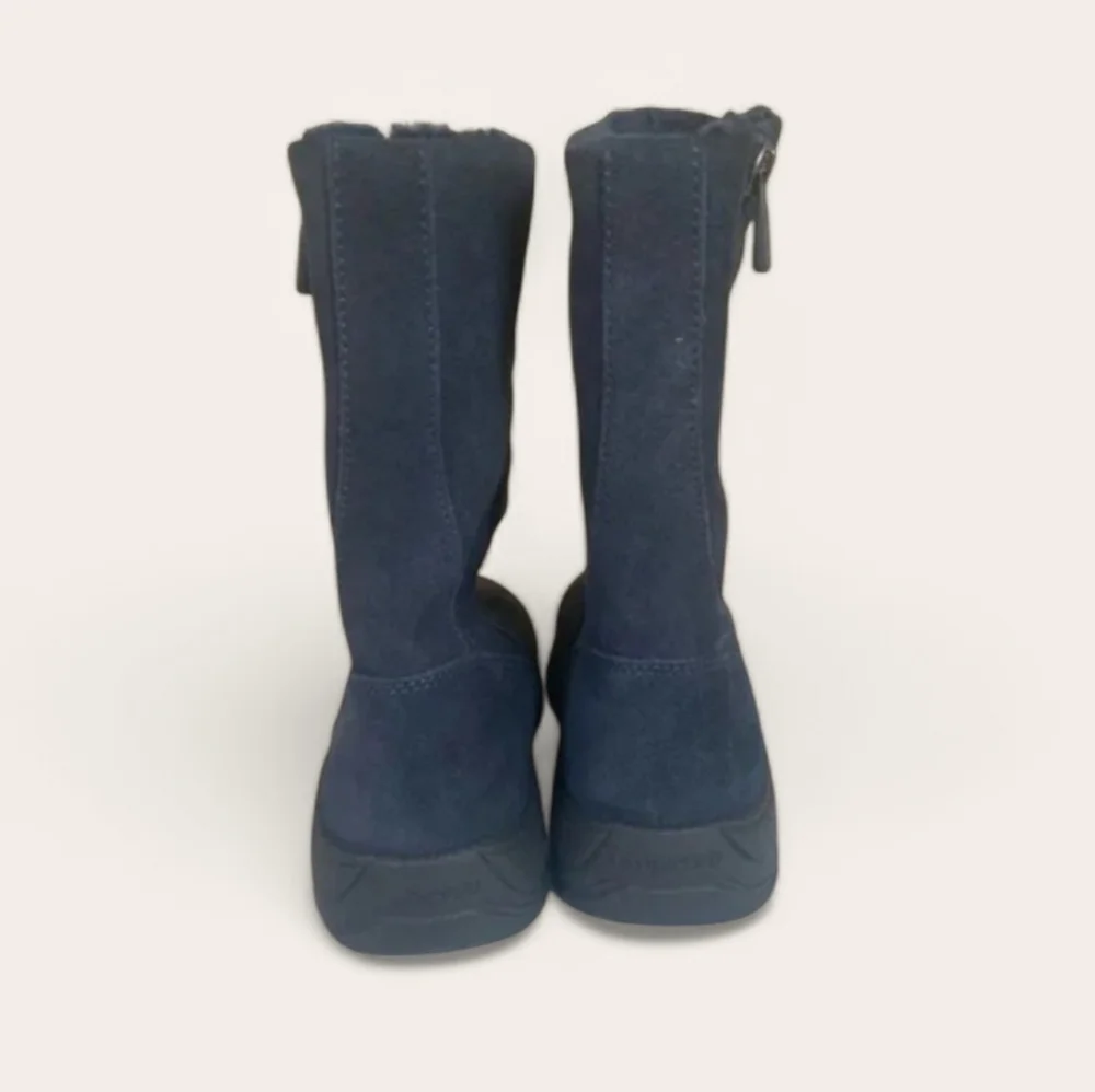 Lands' End Quilted Mid-Calf Suede Winter Rain Boots in Navy Blue Size 6